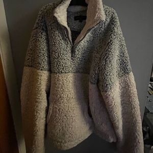 White and Grey Sherpa quarter zip